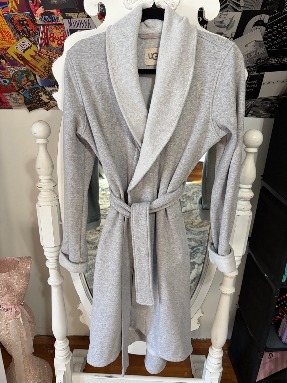 UGG Light Gray Shawl Collar Robe with Self-Tie Belt